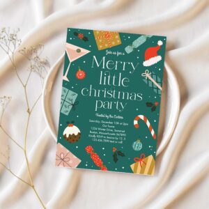 Merry little christmas party holiday party invitation e13r 1