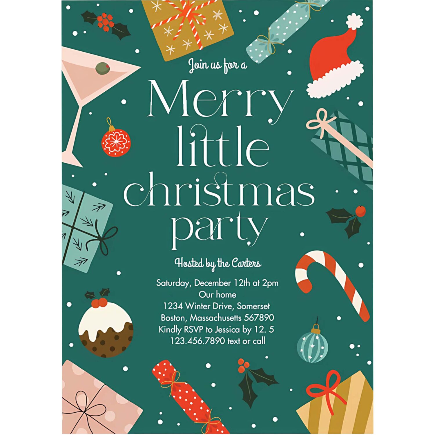Merry little christmas party holiday party invitation e13r 4