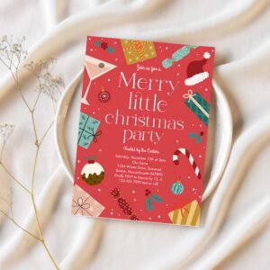 Merry little christmas party holiday party invitation f74u 1
