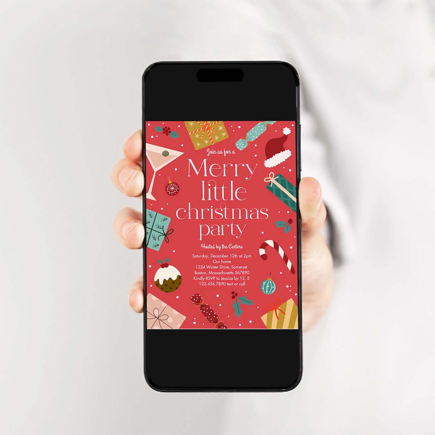 Merry little christmas party holiday party invitation f74u 2