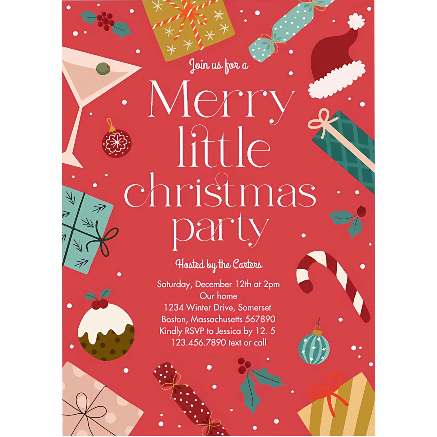 Merry little christmas party holiday party invitation f74u 4