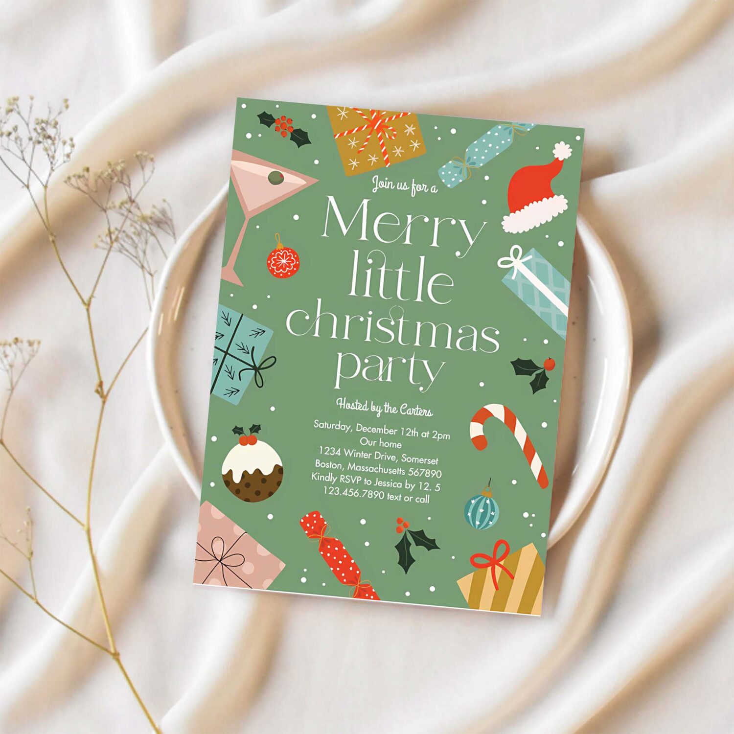 Merry little christmas party holiday party invitation n18f 1