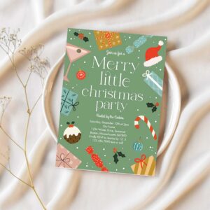 Merry little christmas party holiday party invitation n18f 1