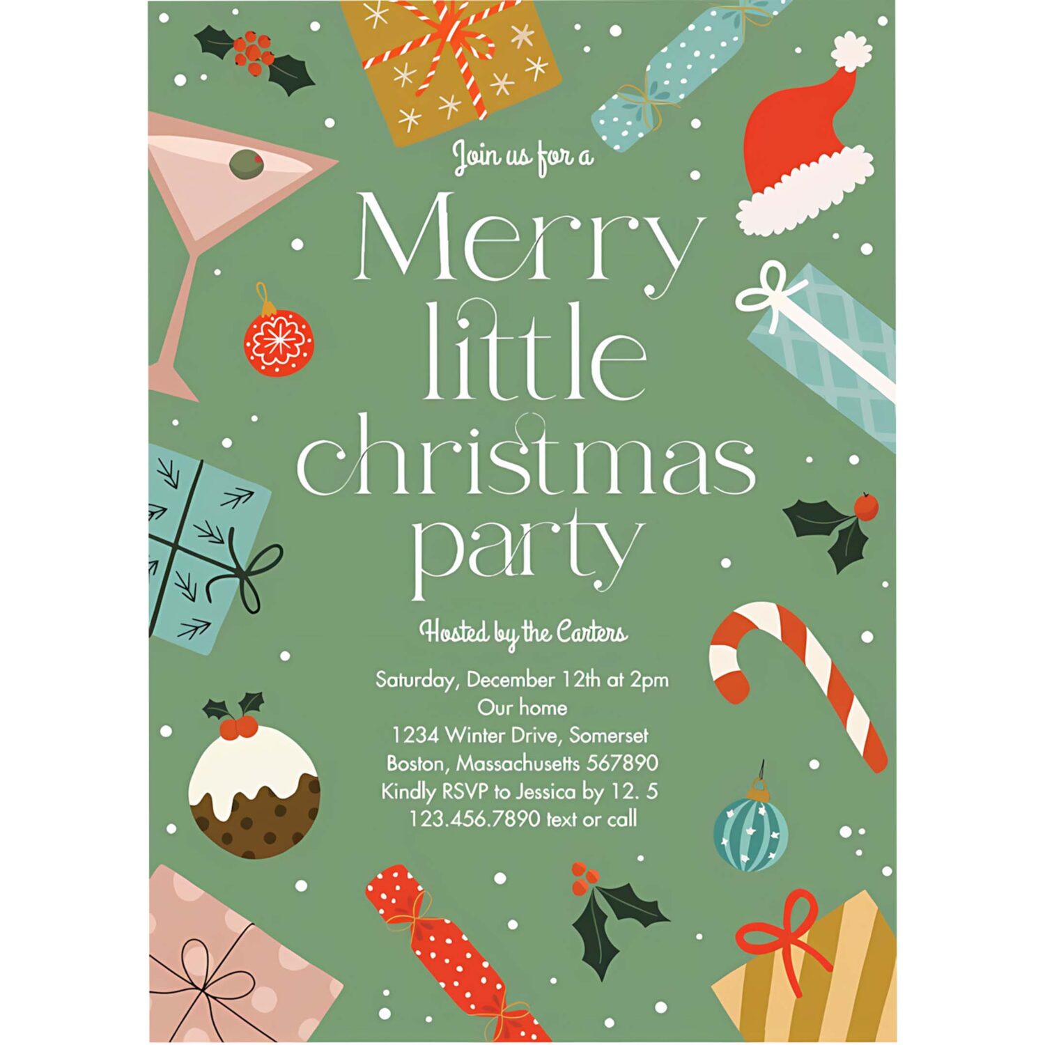 Merry little christmas party holiday party invitation n18f 4