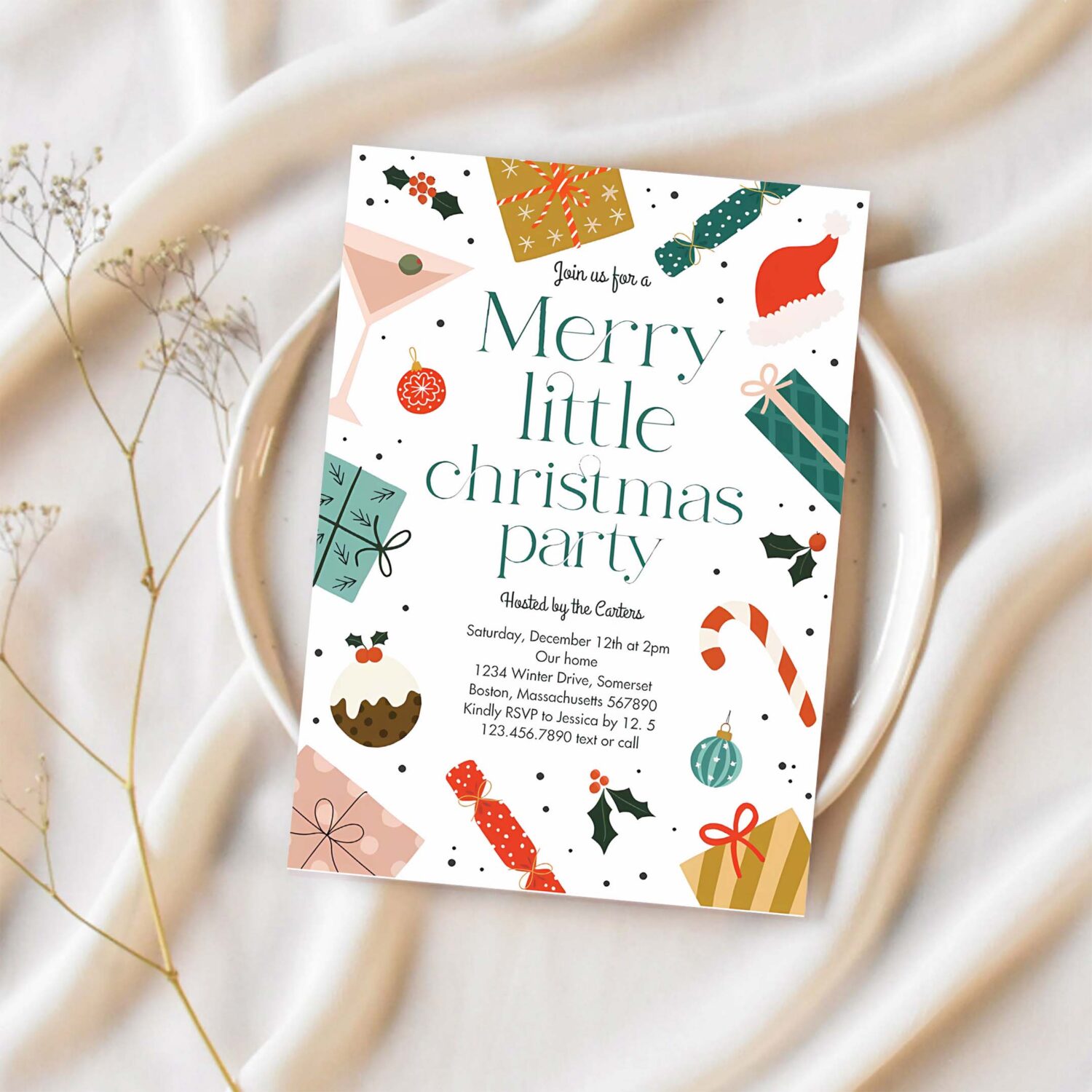 Merry little christmas party holiday party invitation o18x 1