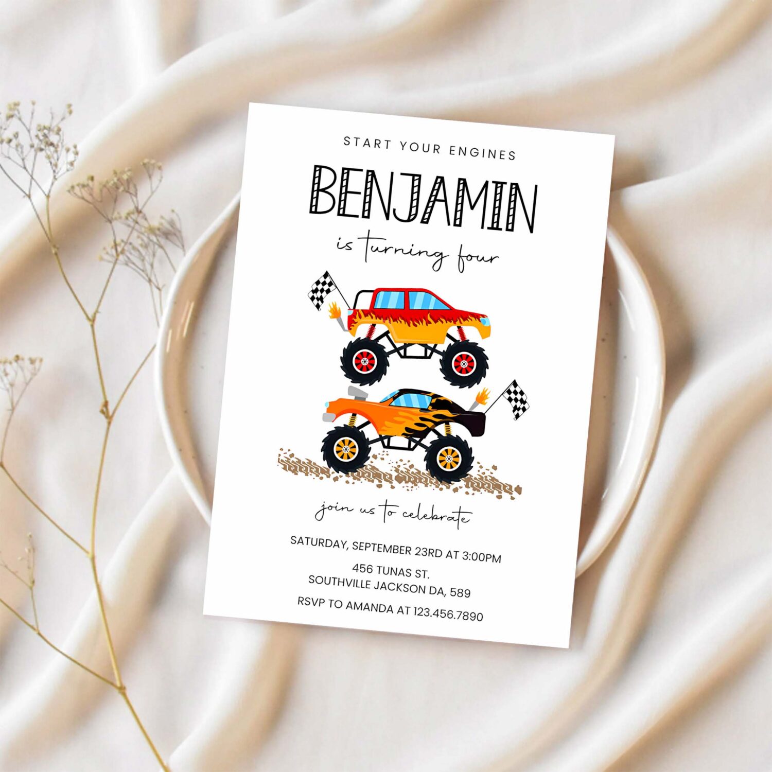 Monster truck birthday invitation monster truck invitation monster truck invite 1