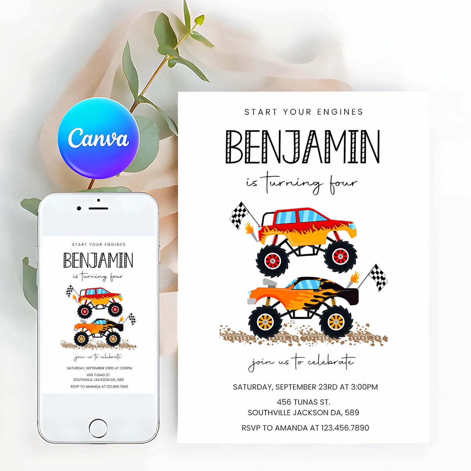 Monster truck birthday invitation monster truck invitation monster truck invite