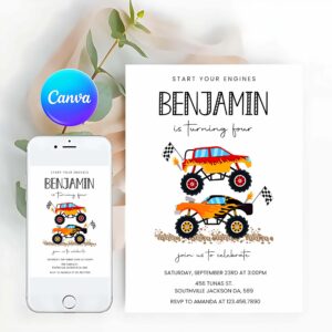 Monster Truck Invitation, Monster Truck Birthday Invitation, Monster Truck Invitation, Monster Truck Invite