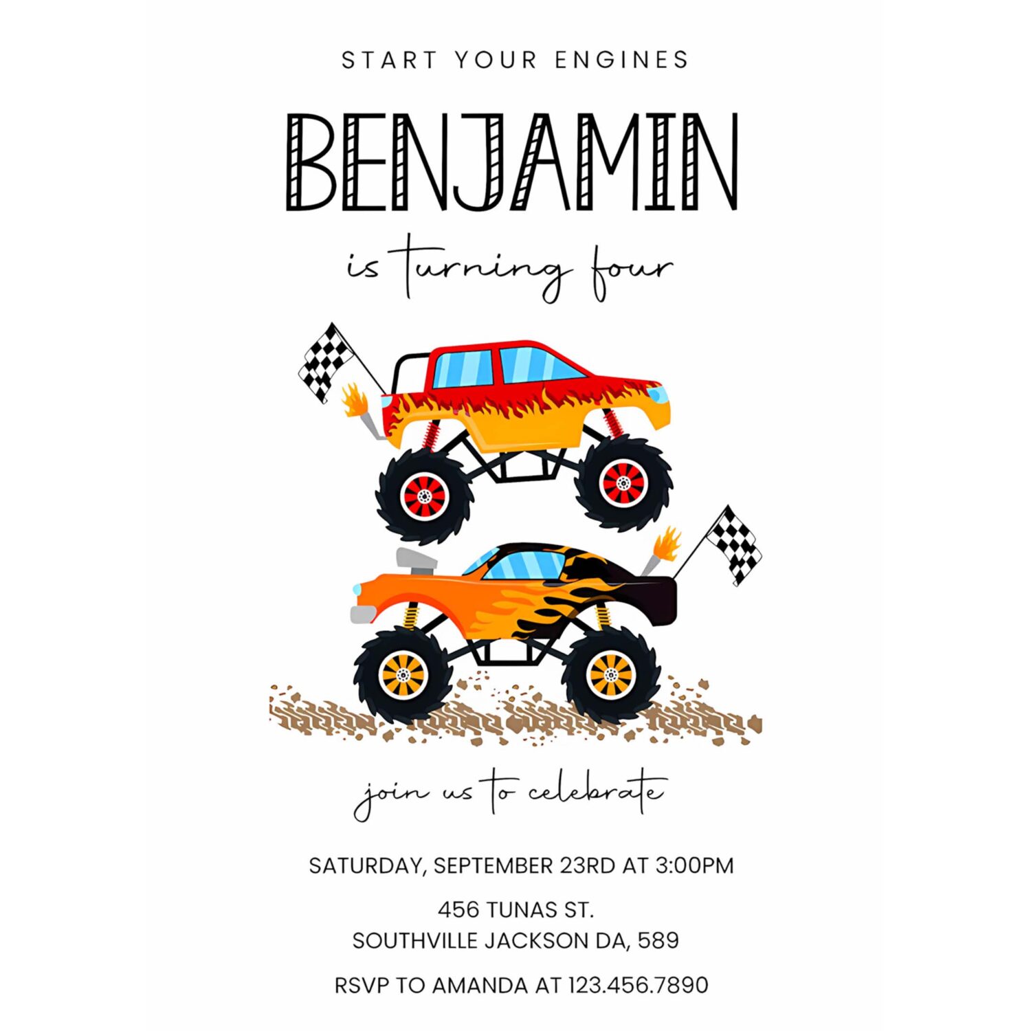 Monster truck birthday invitation monster truck invitation monster truck invite 4