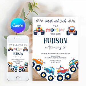 Monster Truck Invitation, Monster Truck Birthday Invitation Template, Monster Truck Invitation, Monster Truck Invites