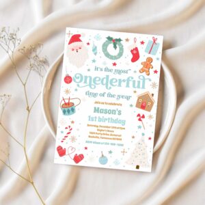Most onederful time christmas 1st birthday party invitation a53e 1
