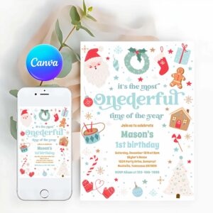 Most Onederful Time Invitation, Most Onederful Time Christmas 1st Birthday Party Invitation