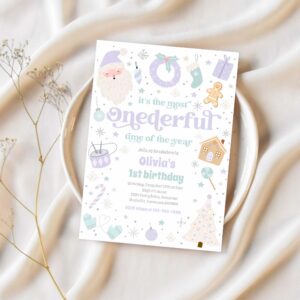 Most onederful time christmas 1st birthday party invitation c38t 1