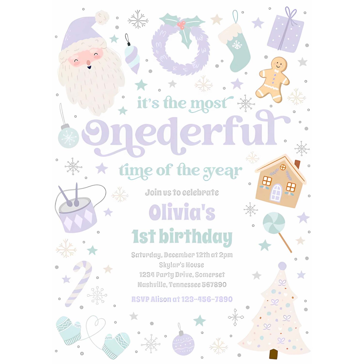 Most onederful time christmas 1st birthday party invitation c38t 4