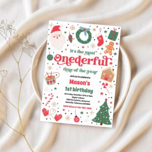 Most onederful time christmas 1st birthday party invitation x68e 1