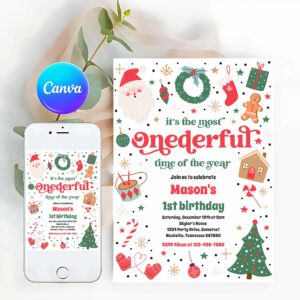 Most Onederful Time Invitation, Most Onederful Time Christmas 1st Birthday Party Invitation