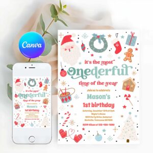 Most Onederful Time Invitation, Most Onederful Time Christmas 1st Birthday Party Invitation