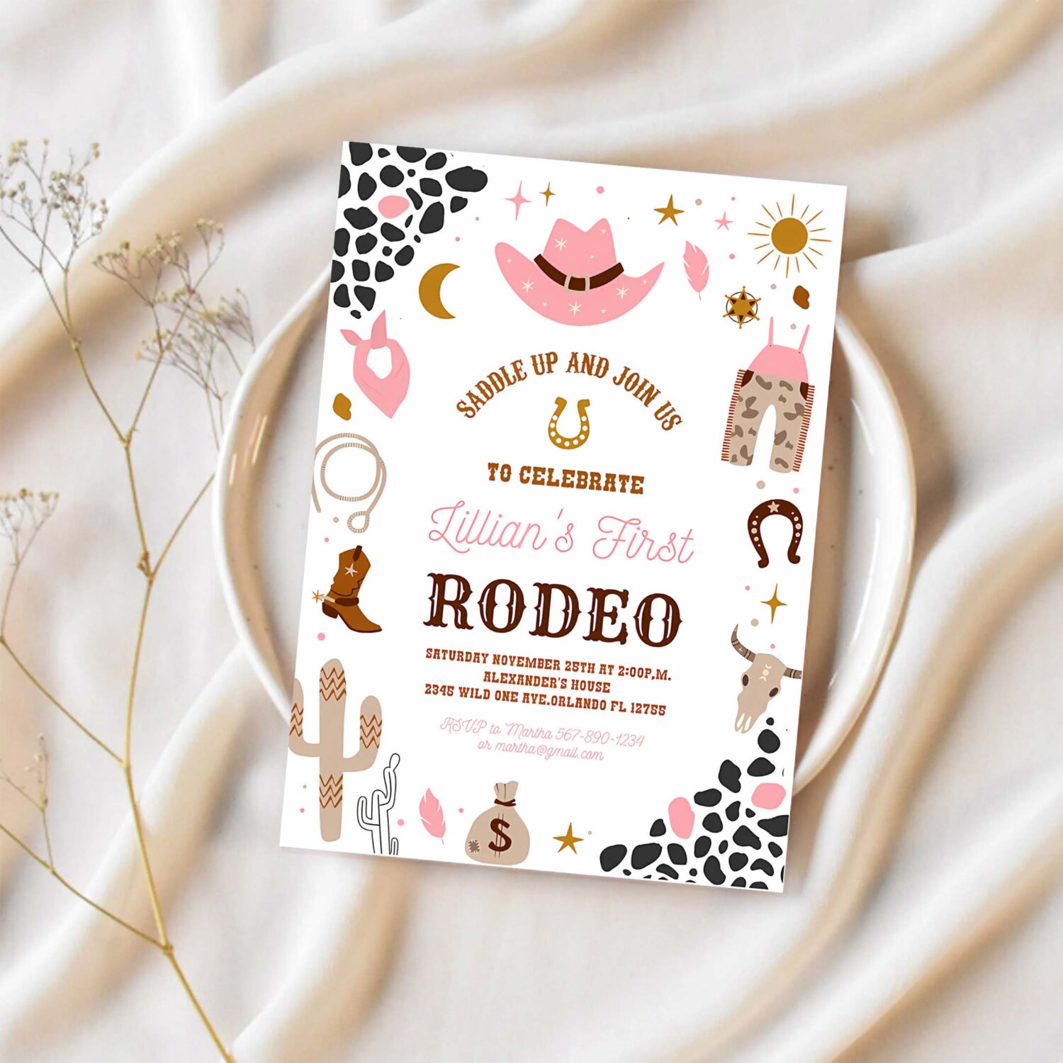 My first rodeo invitation cowgirl birthday invite wild west cowgirl 1st rodeo southwestern ranch 1