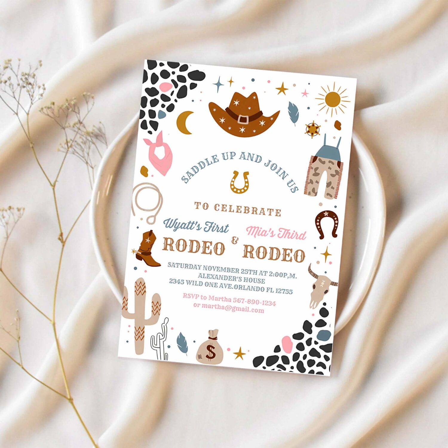 My first rodeo invitation joint cowboy birthday invite wild west invitation ranch southwestern 1