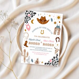 My first rodeo invitation joint cowboy birthday invite wild west invitation ranch southwestern 1