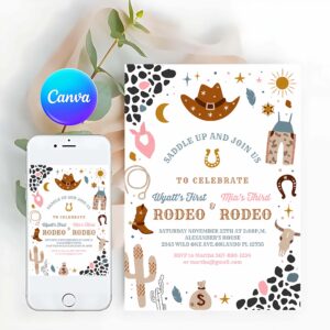 First Rodeo Invitation, My First Rodeo Invitation, Joint Cowboy Birthday Invite Wild West Invitation, Ranch Southwestern