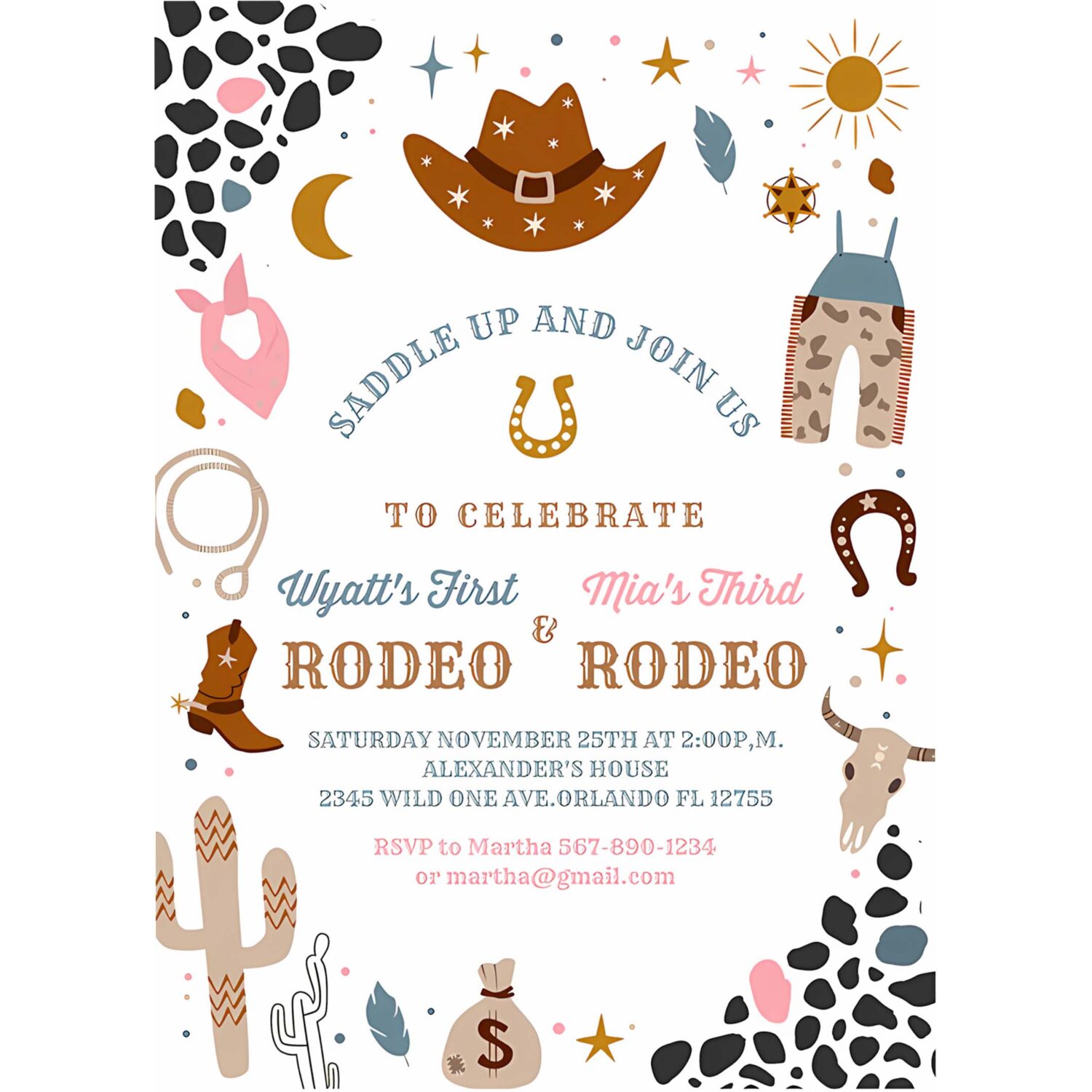 My first rodeo invitation joint cowboy birthday invite wild west invitation ranch southwestern 4