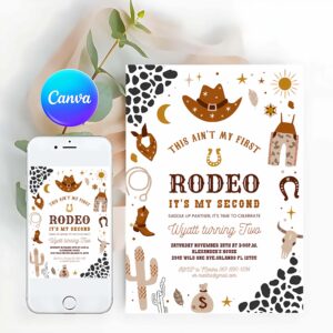 Second Rodeo Invitation, My Second Rodeo Invitation Cowboy Birthday Invite Brown Wild West Invitation Ranch Southwestern