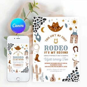 Second Rodeo Invitation, My Second Rodeo Invitation Cowboy Birthday Invite Wild West 2nd Rodeo Southwestern Ranch