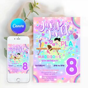 Neon Invitation, NEON Gymnastics Invitation, Gymnastics Party Invitation