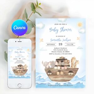 Baby Shower Invitation, Noah's Ark baby shower Invitation template, Noah's Ark baby shower Invitation