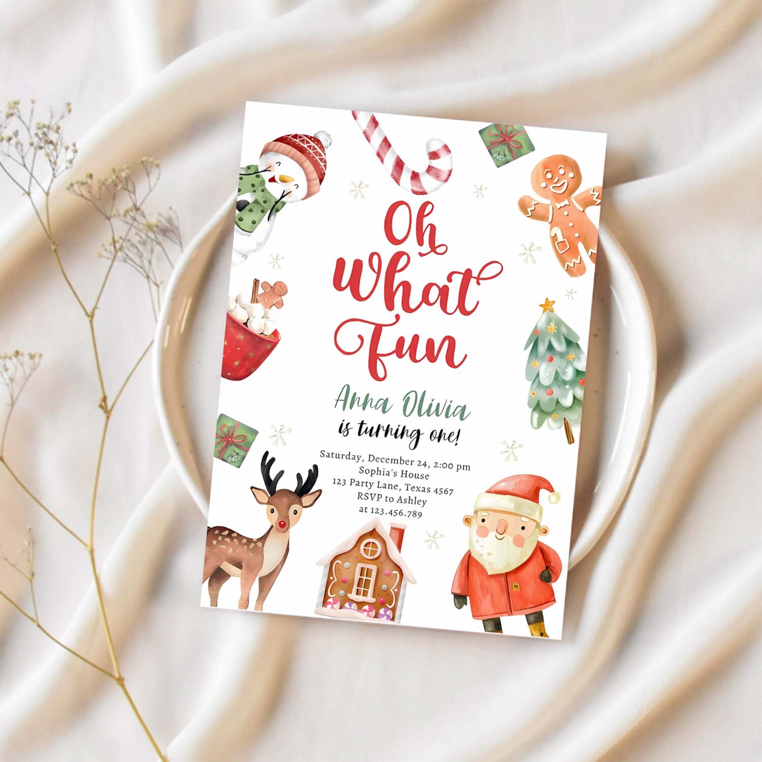 Oh what fun holiday party christmas santa birthday invitation k74w 1