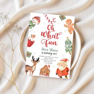 Oh what fun holiday party christmas santa birthday invitation k74w 1