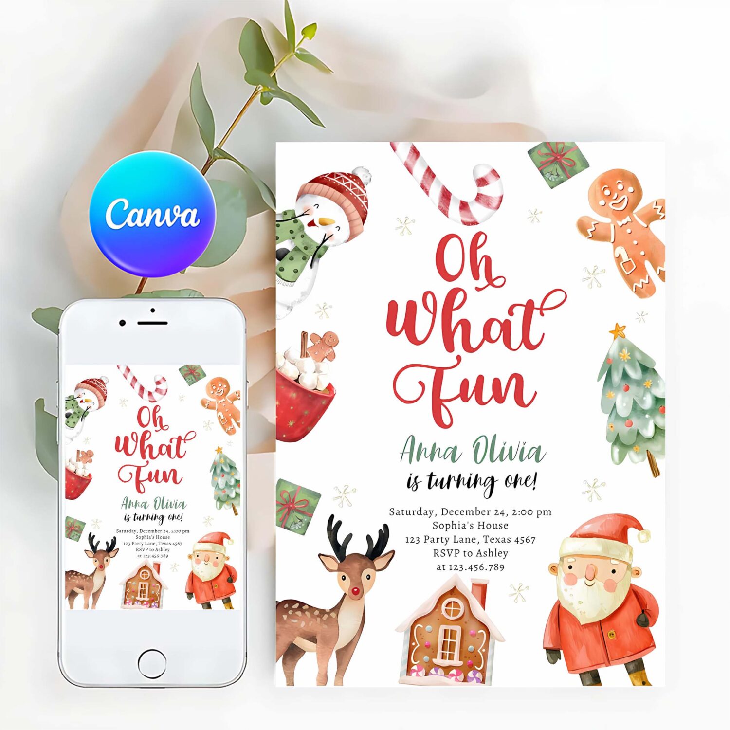 Oh what fun holiday party christmas santa birthday invitation k74w