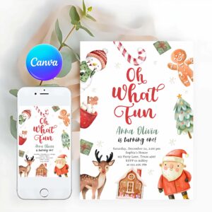 Oh What Fun Invitation, Oh What Fun Holiday Party Christmas Santa Birthday Invitation