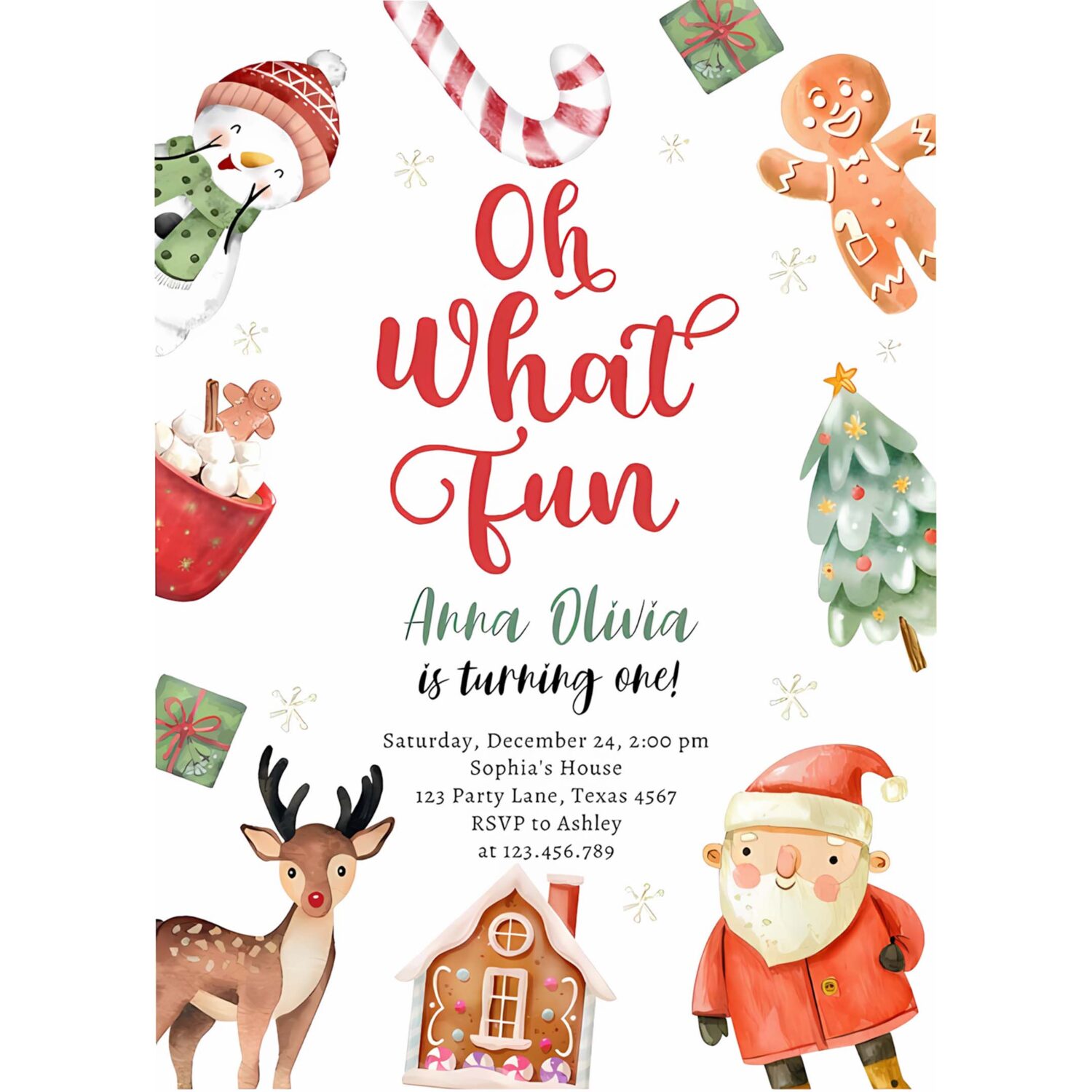 Oh what fun holiday party christmas santa birthday invitation k74w 4