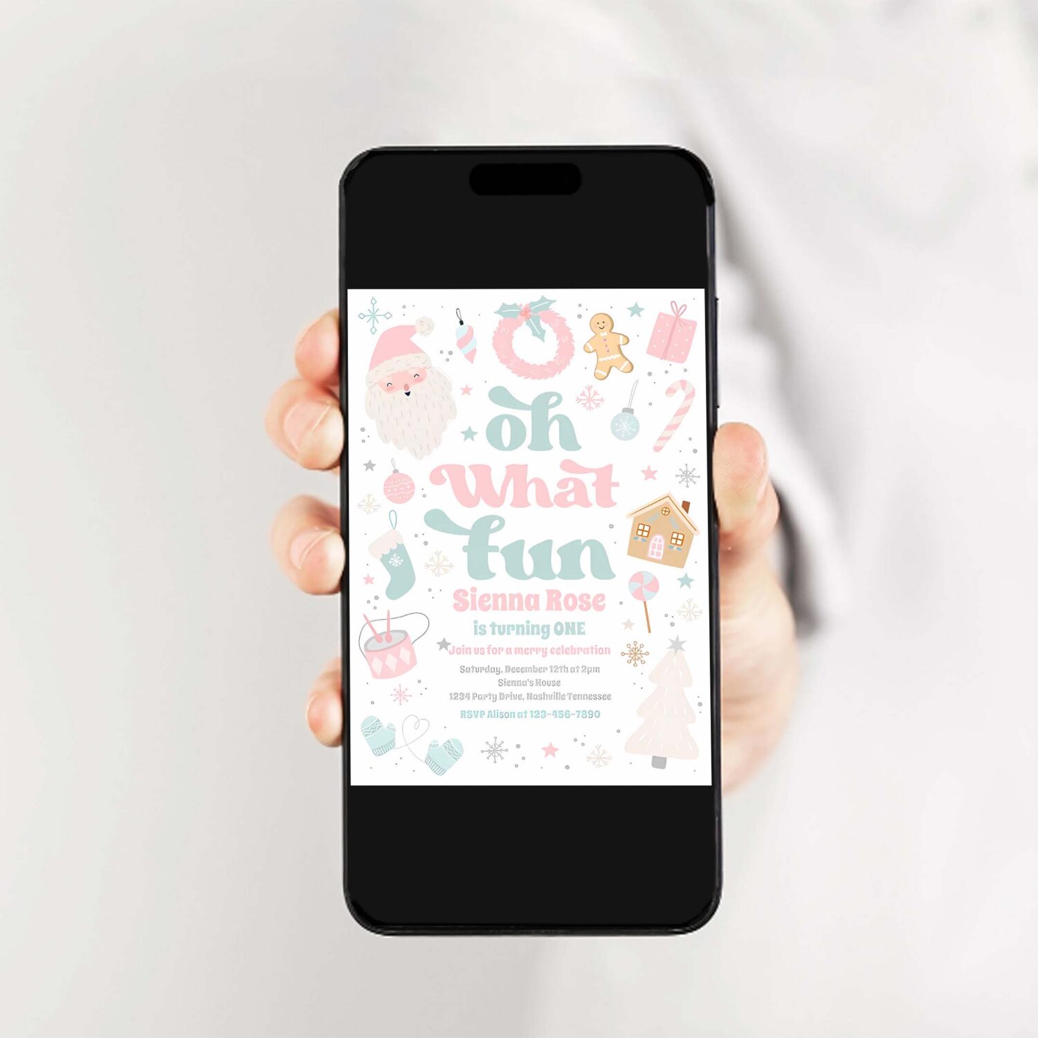 Oh what fun pink pastel christmas birthday party invitation a51b 2