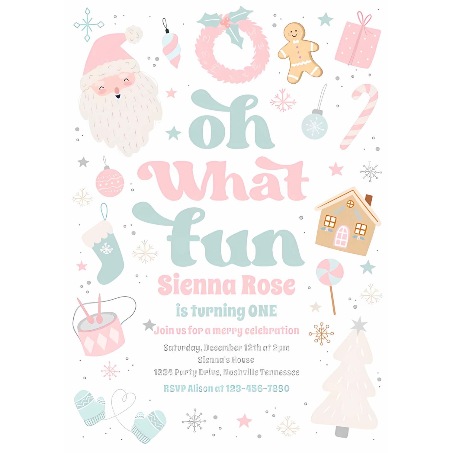 Oh what fun pink pastel christmas birthday party invitation a51b 4