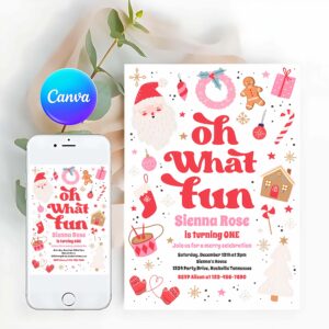 Oh What Fun Invitation, Oh What Fun Red And Pink Christmas Birthday Party Invitation