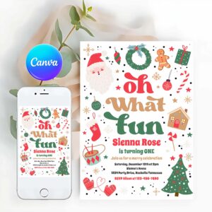Oh What Fun Invitation, Oh What Fun Traditional Christmas Birthday Party Invitation