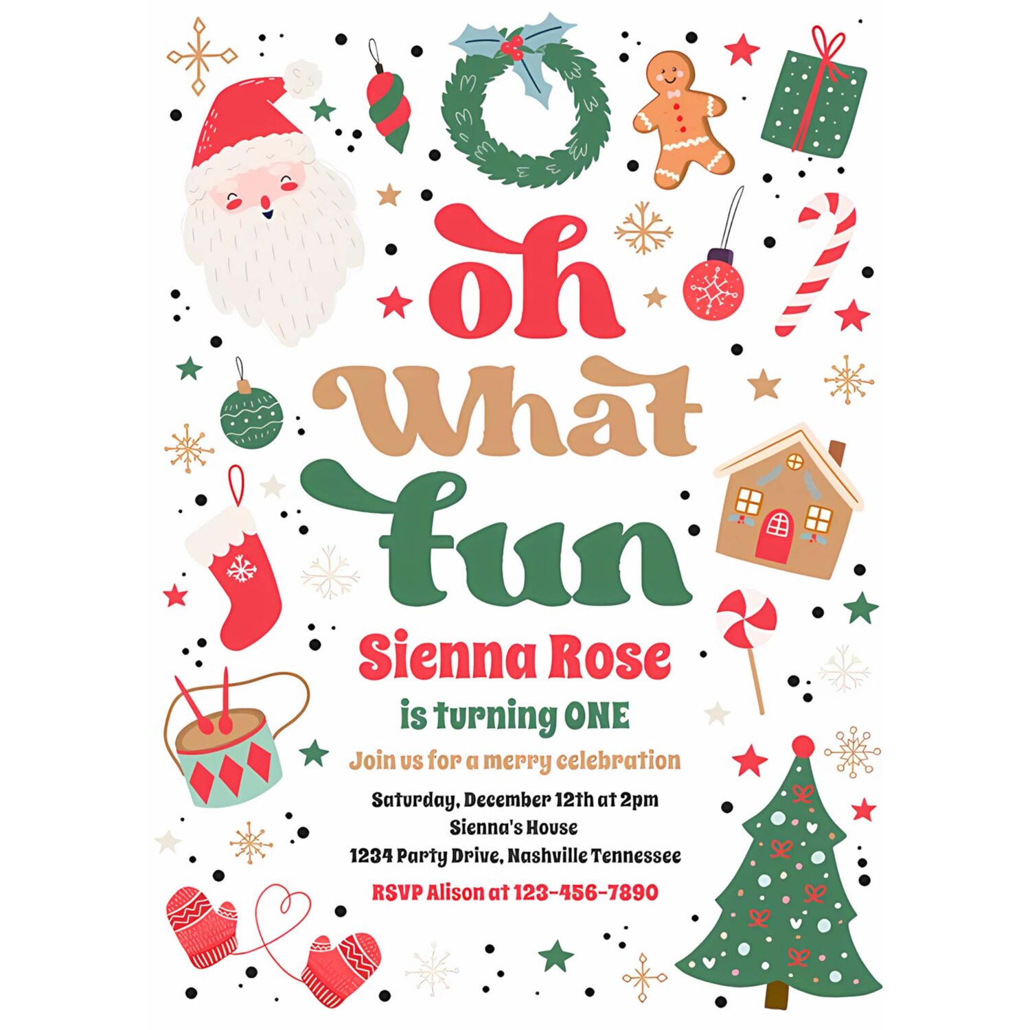 Oh what fun traditional christmas birthday party invitation y29c 4