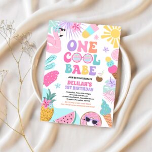 One cool babe tropical summer 1st birthday party invitation a64r 1