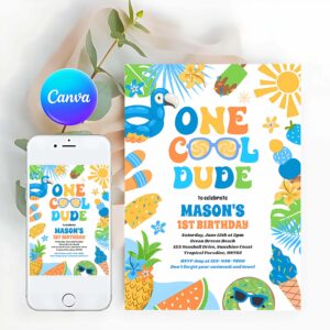 Tropical Summer Invitation, One Cool Dude Tropical Summer 1st Birthday Party Invitation