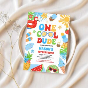 One cool dude tropical summer 1st birthday party invitation v20l 1