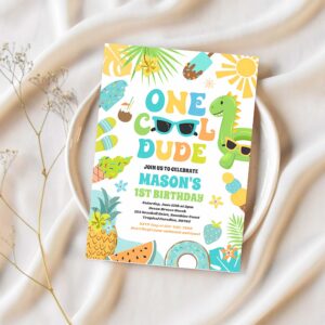 One cool dude tropical summer 1st birthday party invitation q84w 1