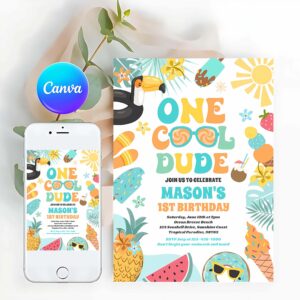 Tropical Summer Invitation, One Cool Dude Tropical Summer 1st Birthday Party Invitation