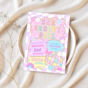 One groovy girl preppy varsity 1st birthday party invitation i35c 1