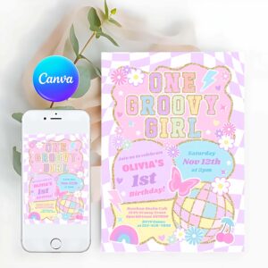 Groovy Invitation, One Groovy Girl Preppy Varsity 1st Birthday Party Invitation