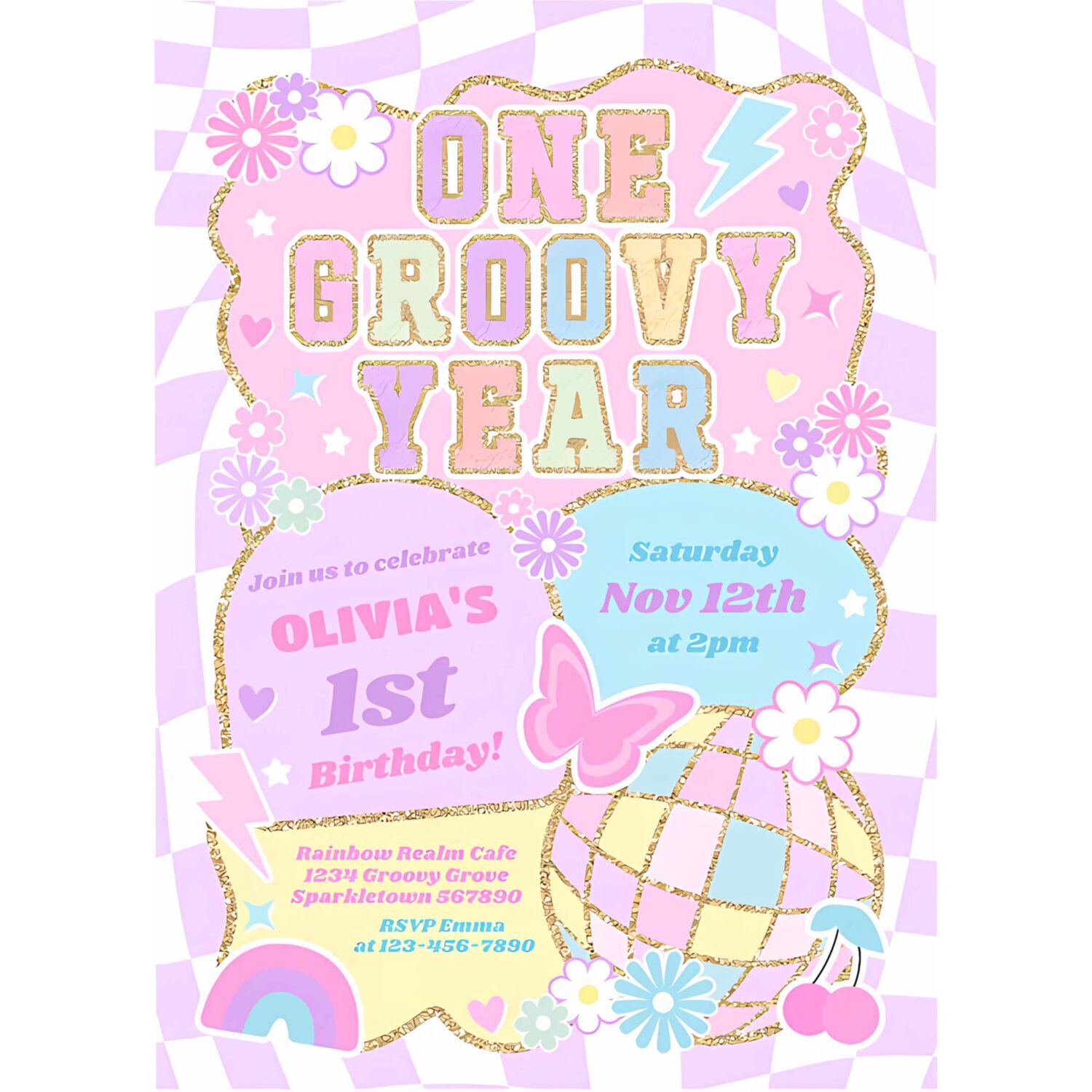 One groovy year preppy varsity 1st birthday party invitation t72k 4