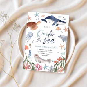 Oneder the sea nautical ocean 1st first birthday invitation a77j 1