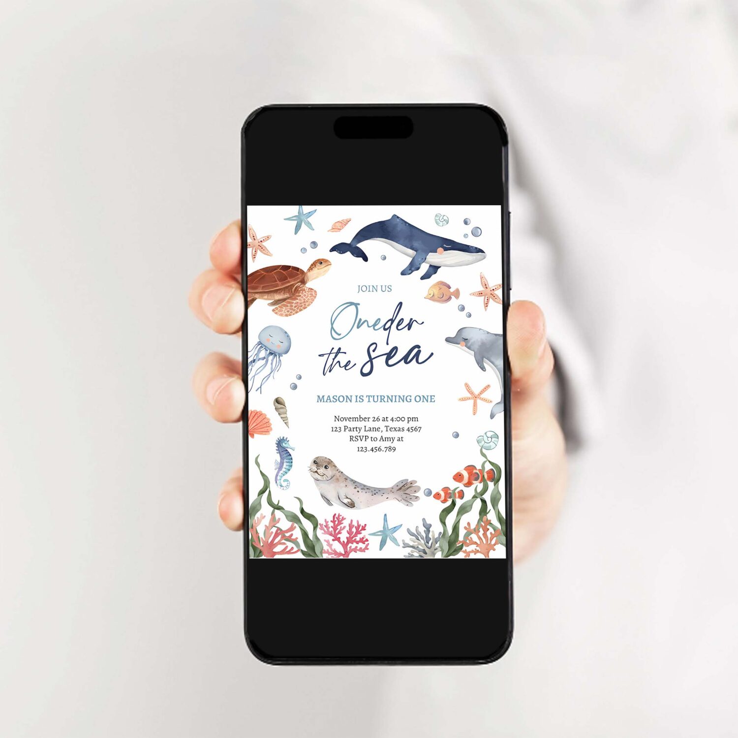 Oneder the sea birthday invitation nautical 1st birthday first under the sea ocean animals 2